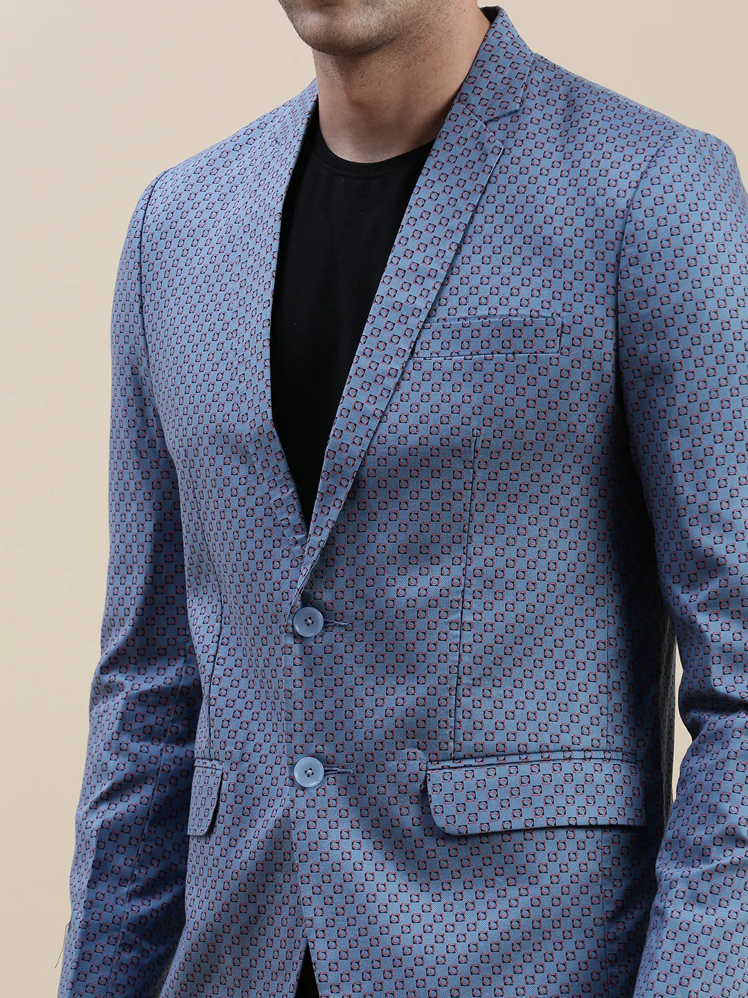 Men Blue Printed Casual Blazer