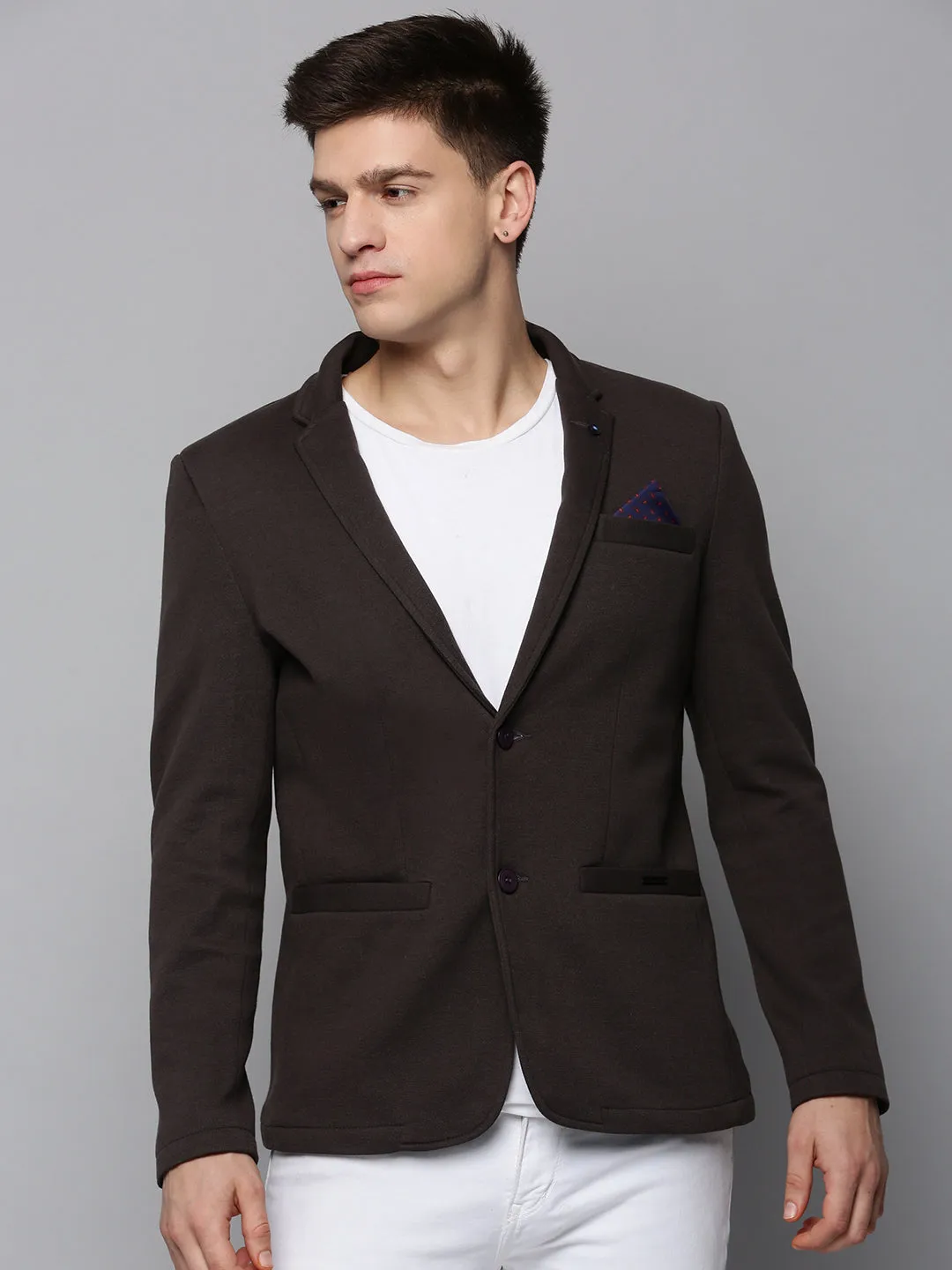 Men Brown Solid Blazer