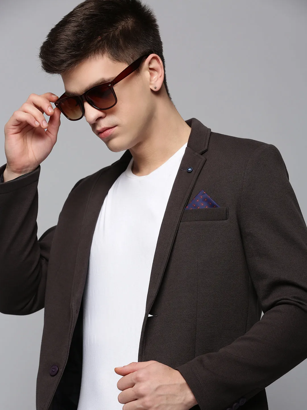 Men Brown Solid Blazer