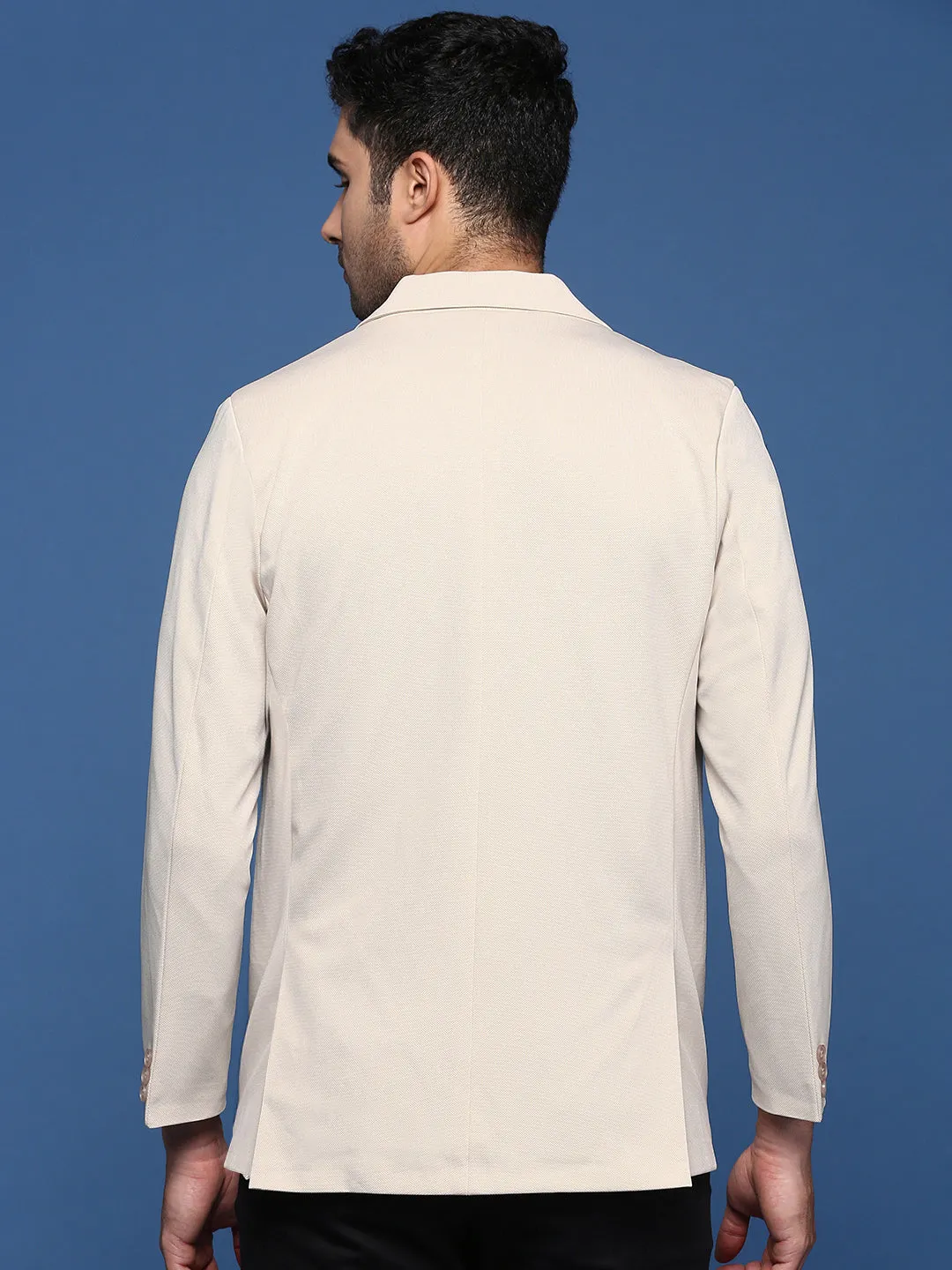 Men Cream Slim Fit Single Breasted Blazer