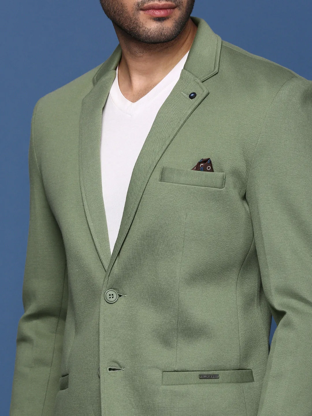 Men Green Slim Fit Single Breasted Blazer