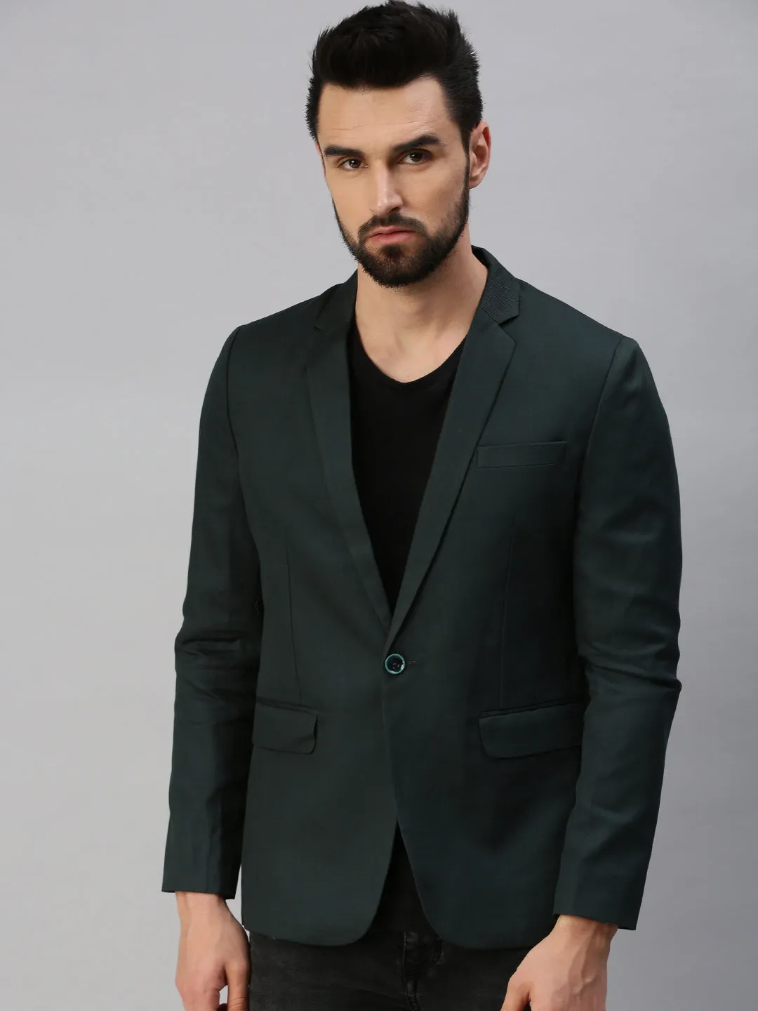 Men Green Solid Party Blazers