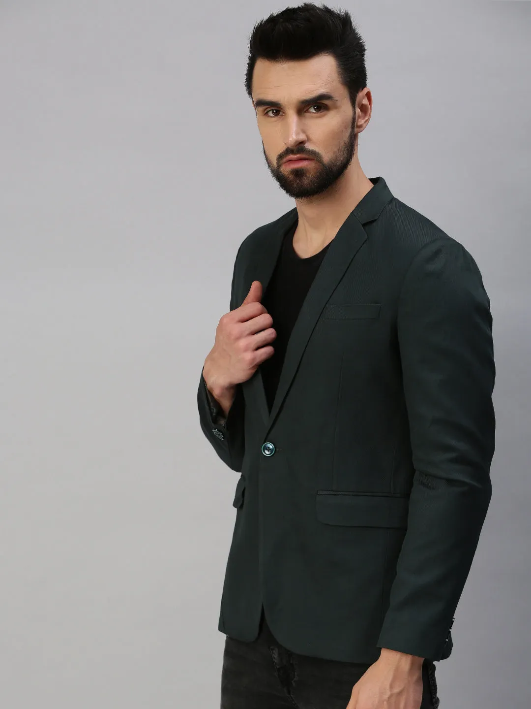 Men Green Solid Party Blazers