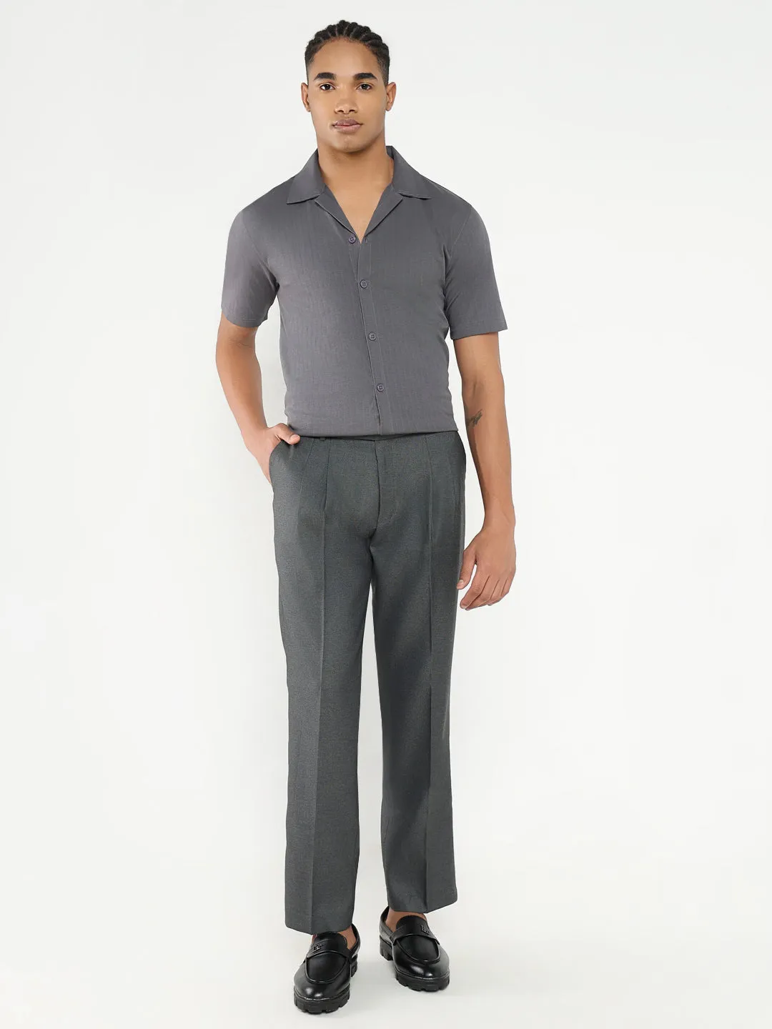 Men Grey Solid Formal Trousers