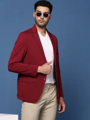 Men Maroon Slim Fit Single Breasted Blazer