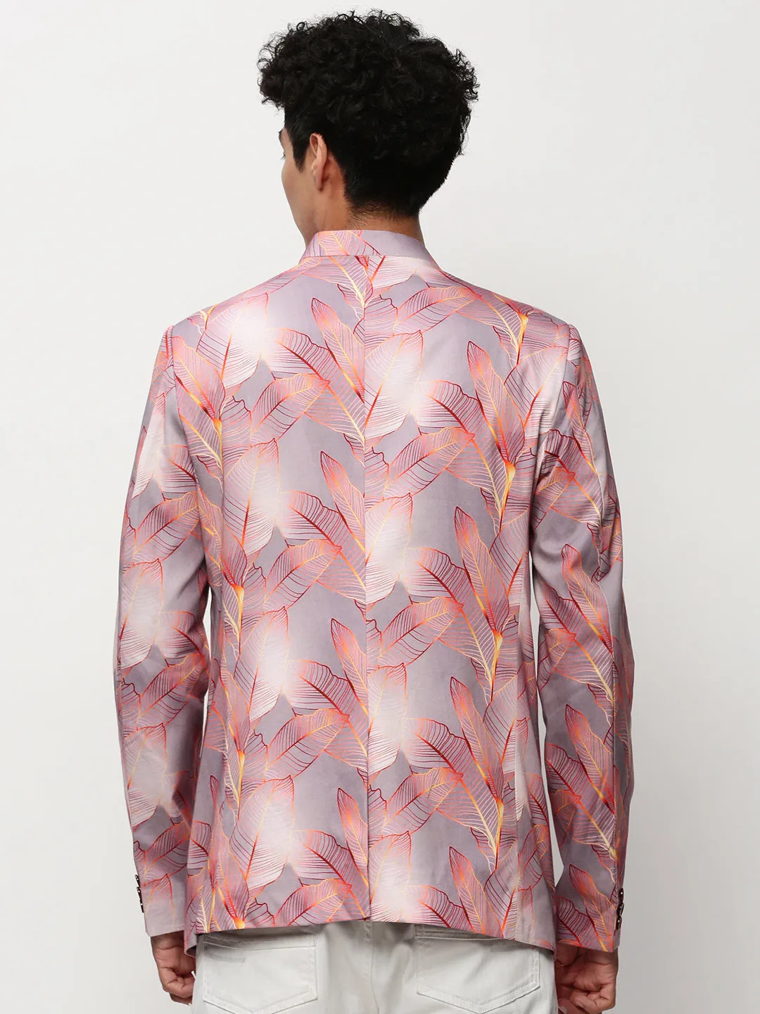 Men Mauve Printed Casual Blazers