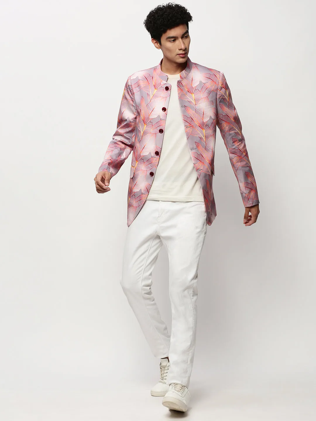 Men Mauve Printed Casual Blazers