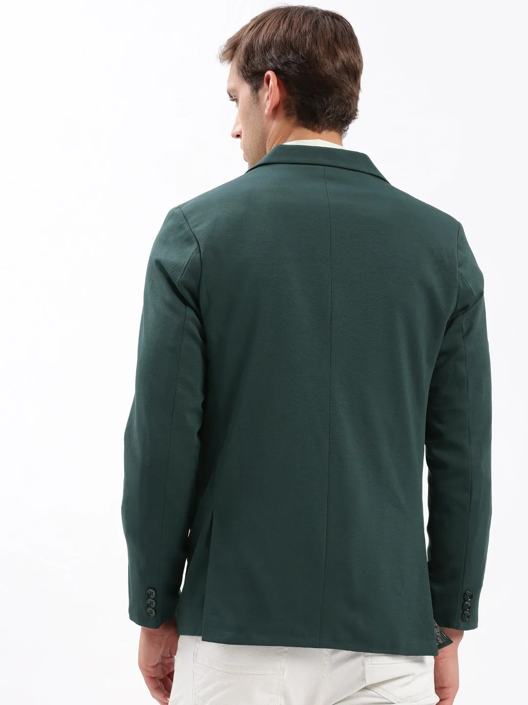 Men Notched Lapel Solid Green Blazer