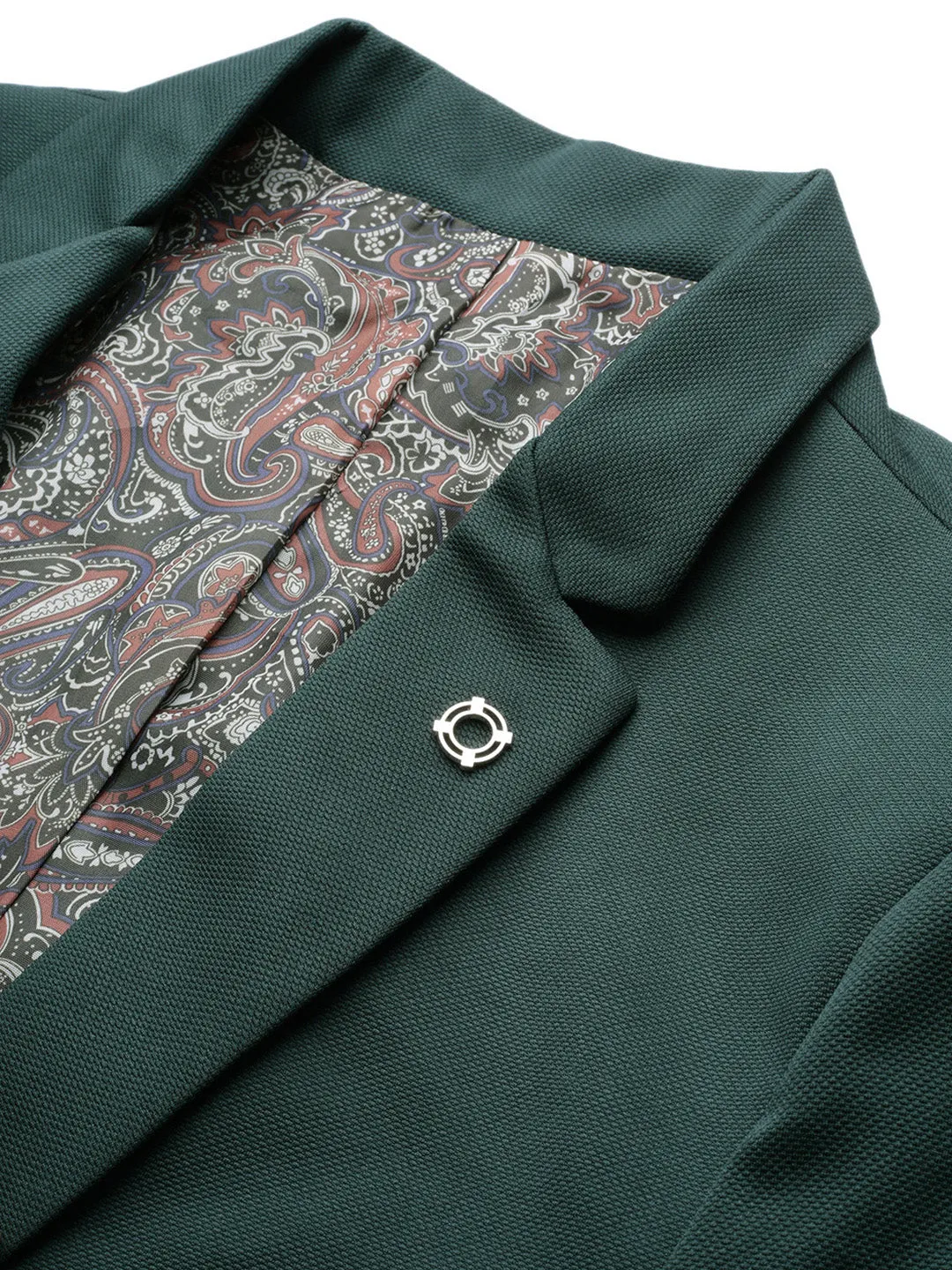 Men Notched Lapel Solid Green Blazer