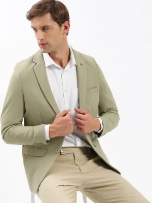 Men Notched Lapel Solid Khaki Blazer