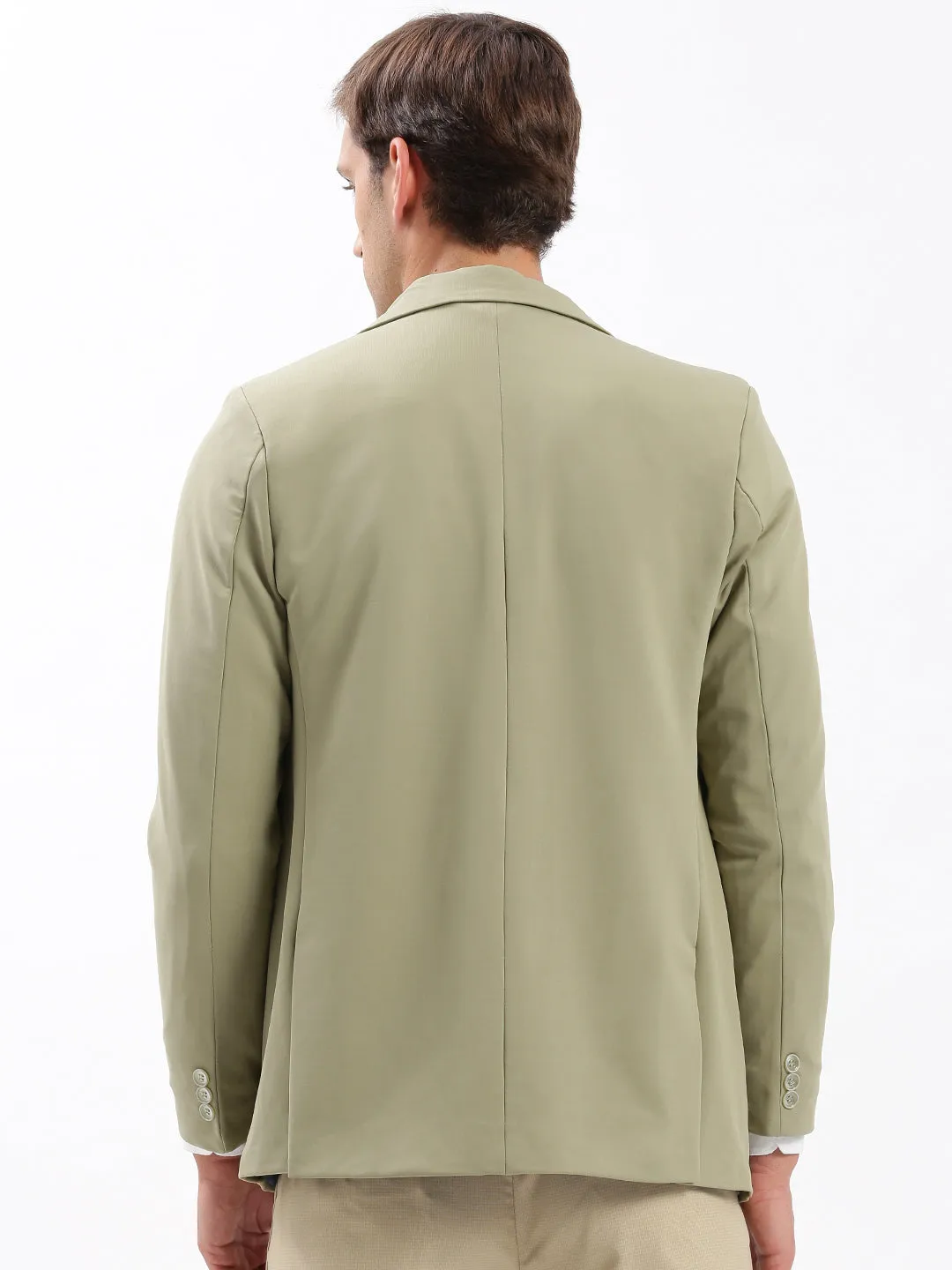 Men Notched Lapel Solid Khaki Blazer