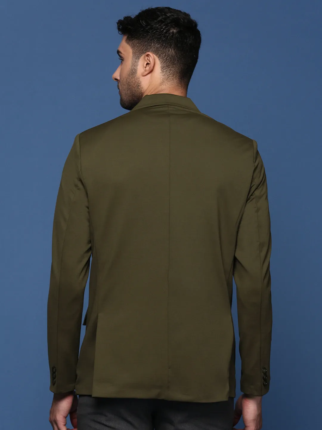 Men Olive Slim Fit Single Breasted Blazer