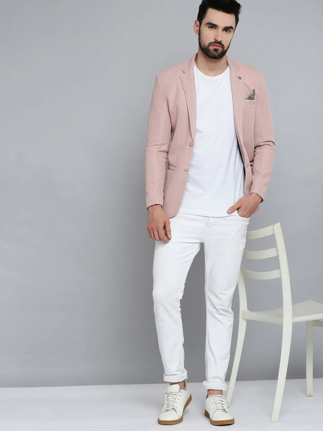 Men Pink Solid Blazer