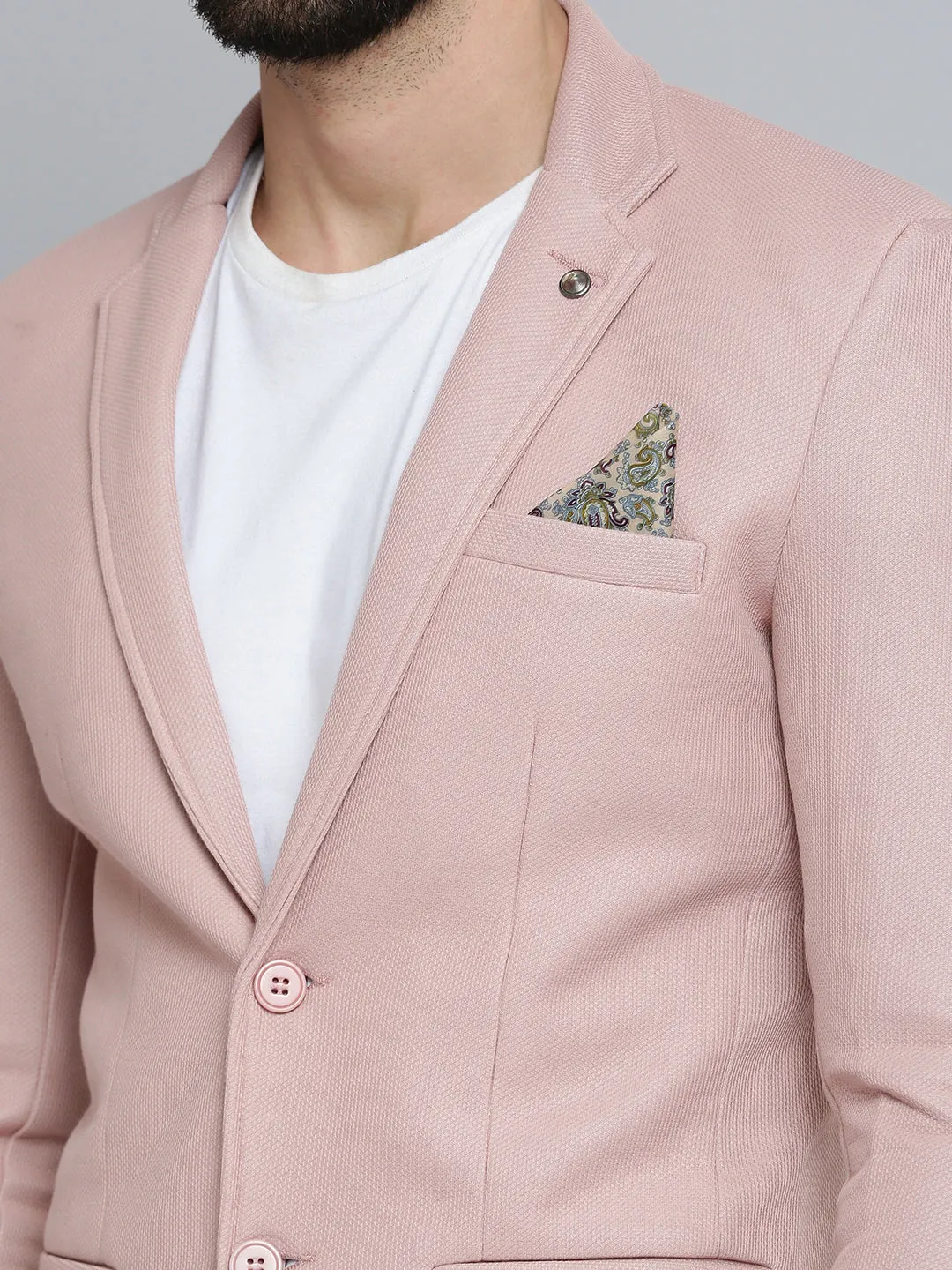 Men Pink Solid Blazer