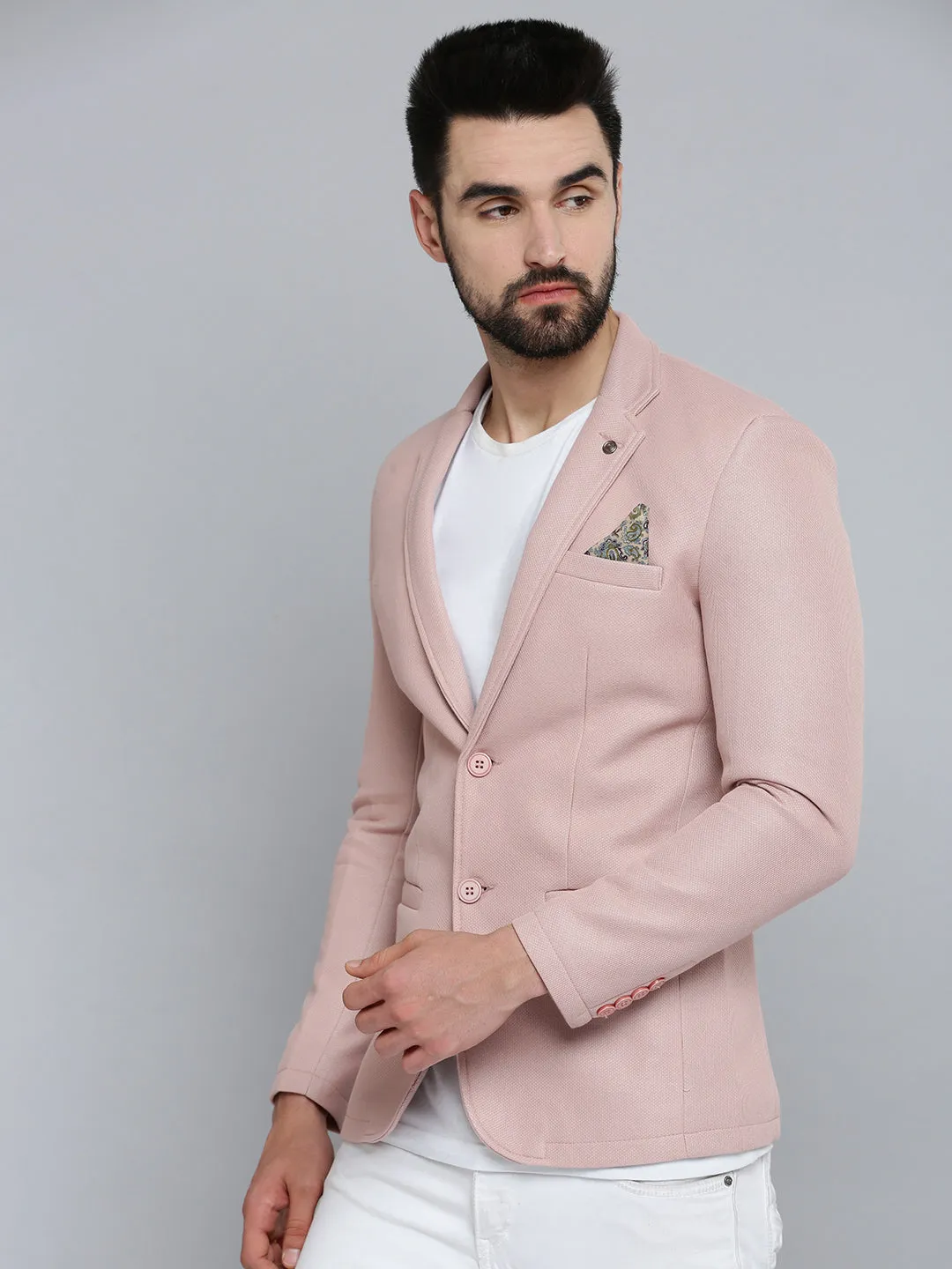 Men Pink Solid Blazer