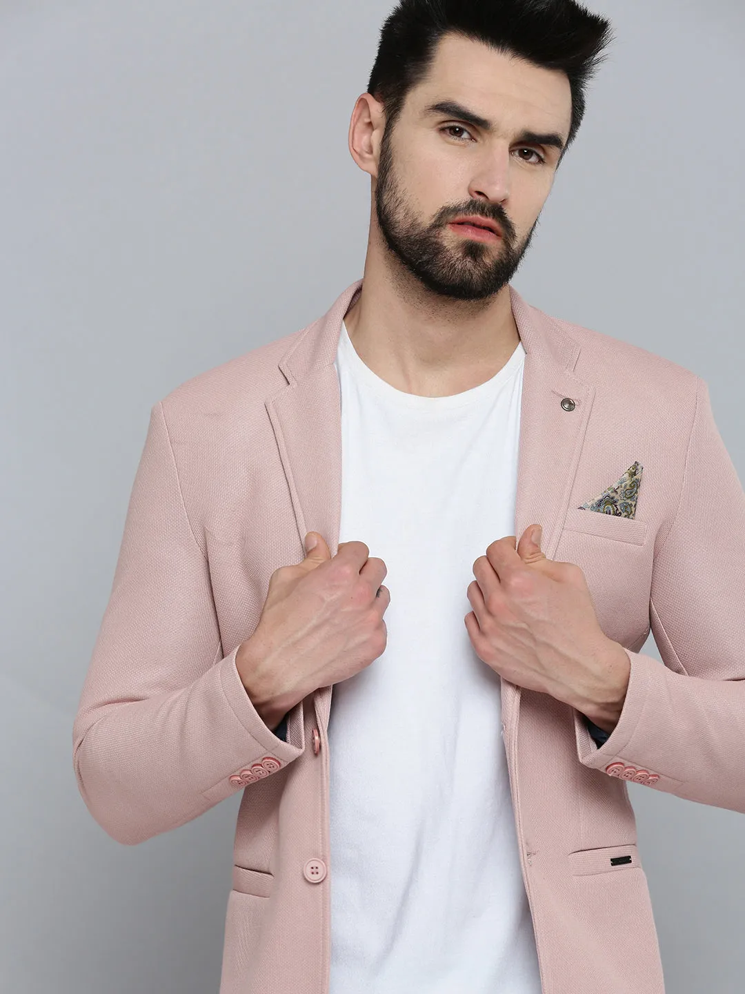 Men Pink Solid Blazer