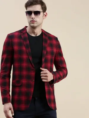 Men Red Checked Casual Blazer