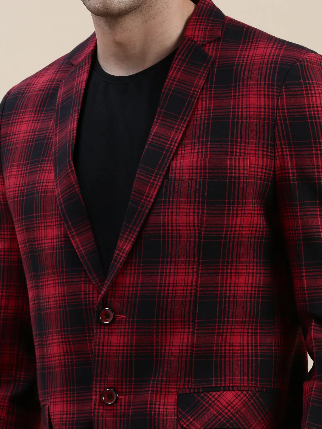 Men Red Checked Casual Blazer