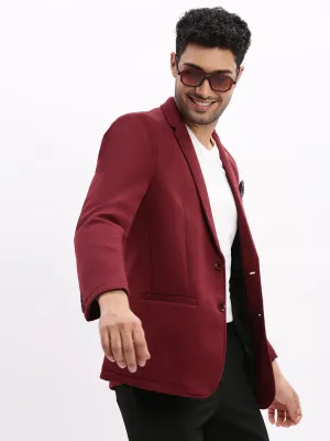 Men Solid Burgundy Single Breasted Blazer