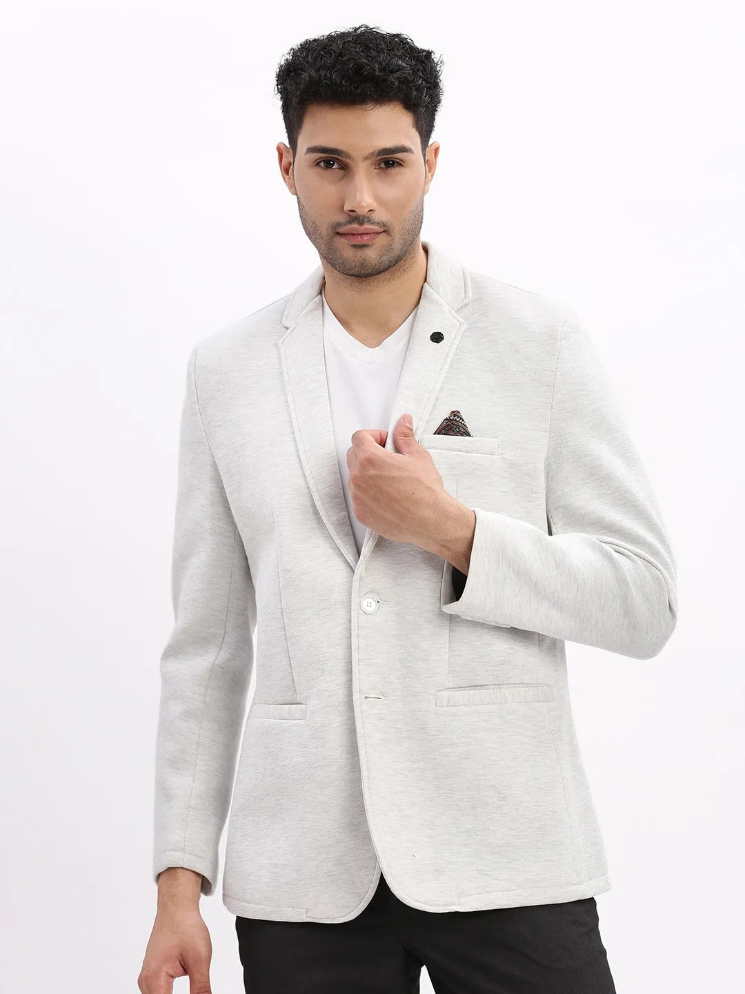 Men Solid Grey Single Breasted Blazer