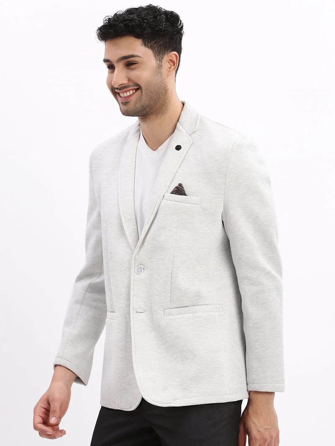 Men Solid Grey Single Breasted Blazer