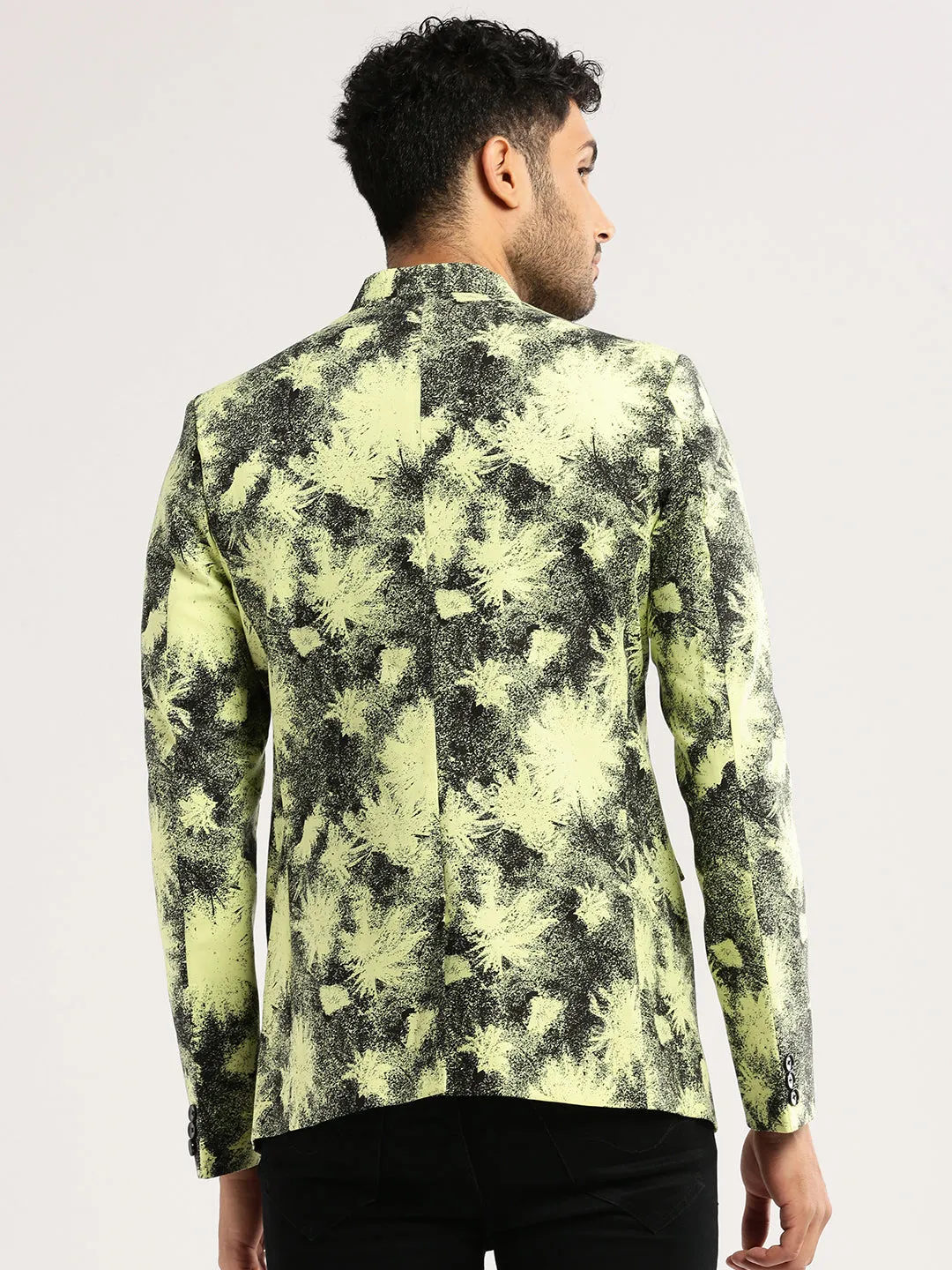 Men Yellow Printed Notched Lapel Blazer