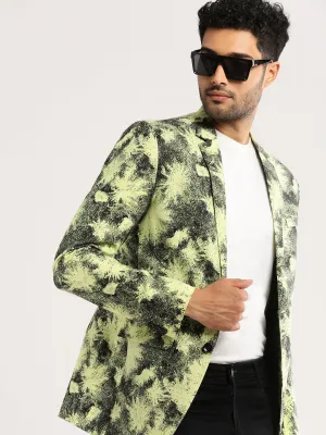 Men Yellow Printed Notched Lapel Blazer