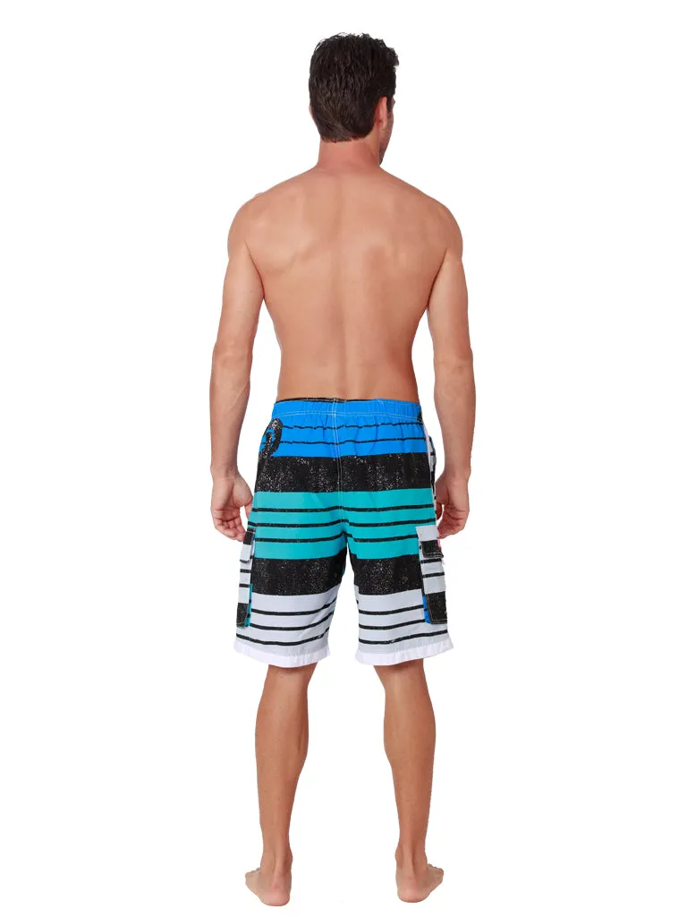 Men's Board Shorts striped in blue,black and turquiose