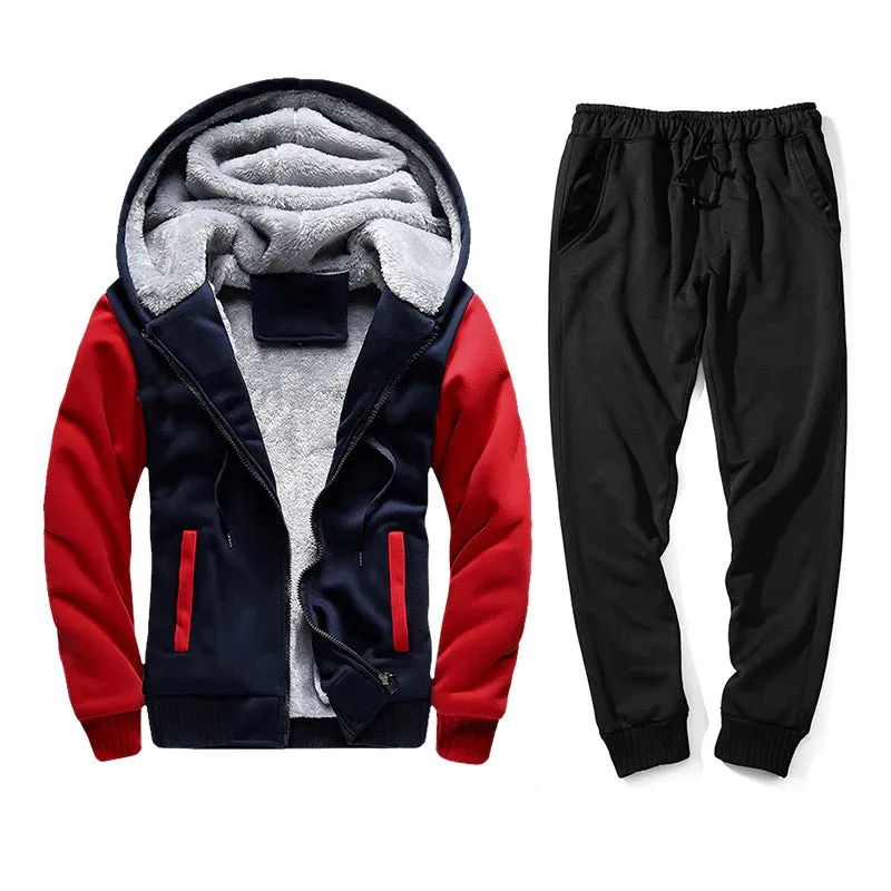 Men's Sports Casual Velvet Cardigan Hoodies Joggers Two-Piece Set