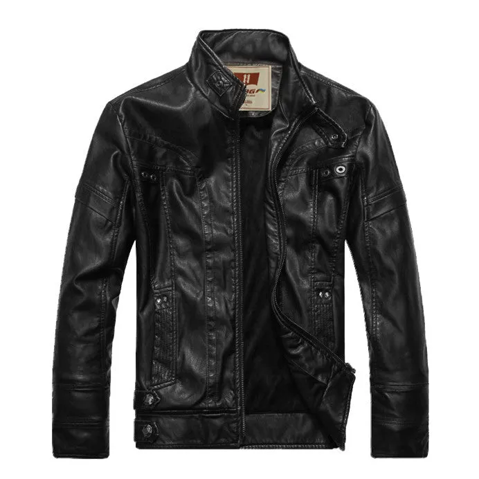 New Hot Sale New Warm Men's Leather Motorcycle Standing Collar Jackets Coat