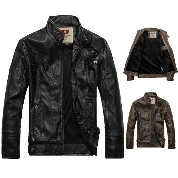 New Hot Sale New Warm Men's Leather Motorcycle Standing Collar Jackets Coat