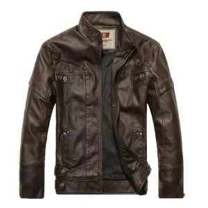 New Hot Sale New Warm Men's Leather Motorcycle Standing Collar Jackets Coat