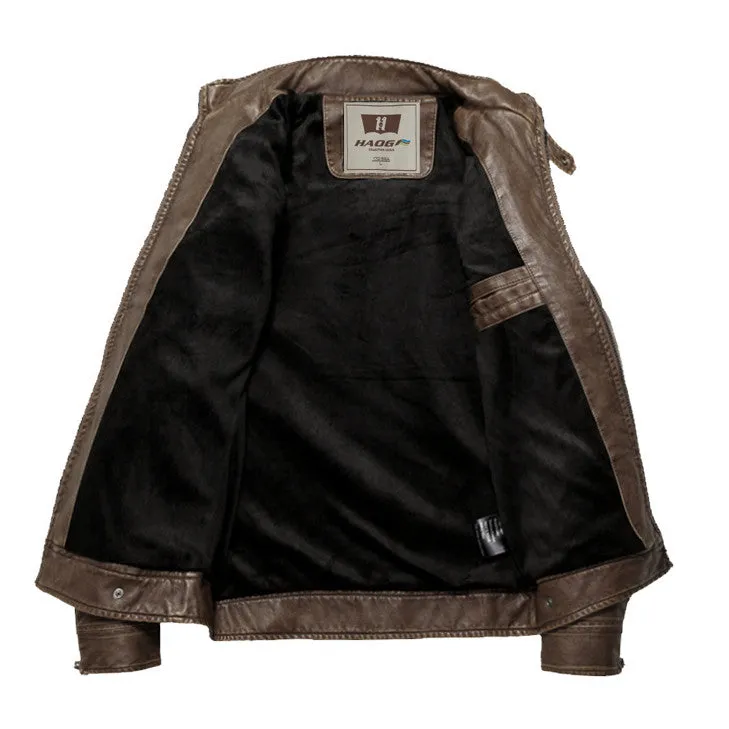 New Hot Sale New Warm Men's Leather Motorcycle Standing Collar Jackets Coat