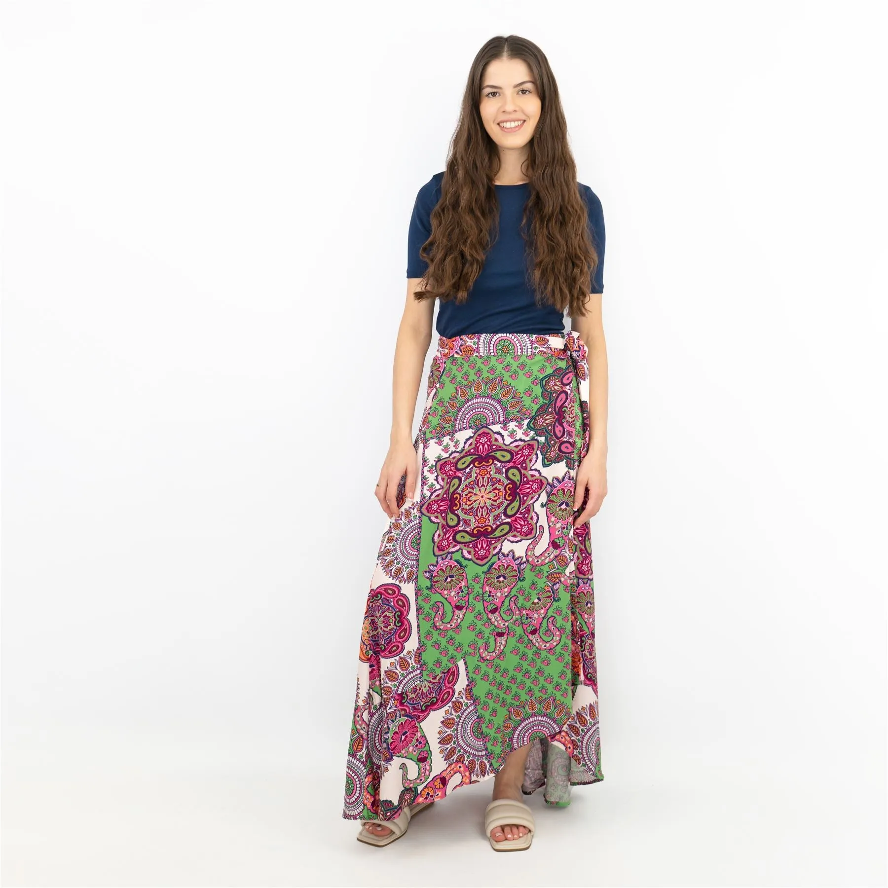 Next Green Floral Print A-Line Wrap Long Maxi Skirts