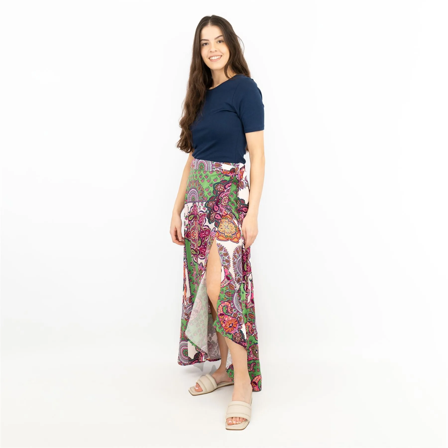 Next Green Floral Print A-Line Wrap Long Maxi Skirts