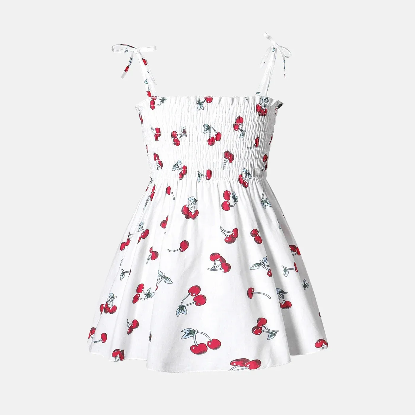 PatPat Baby Girl 100% Cotton Allover Cherry Print Shirred Strappy Dress Suitable for Summer Season Soft and Comfortable