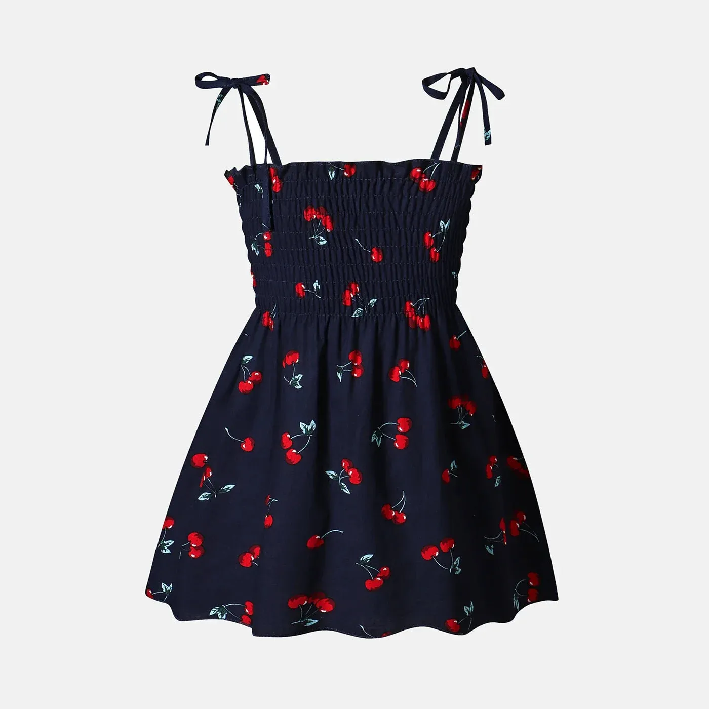 PatPat Baby Girl 100% Cotton Allover Cherry Print Shirred Strappy Dress Suitable for Summer Season Soft and Comfortable