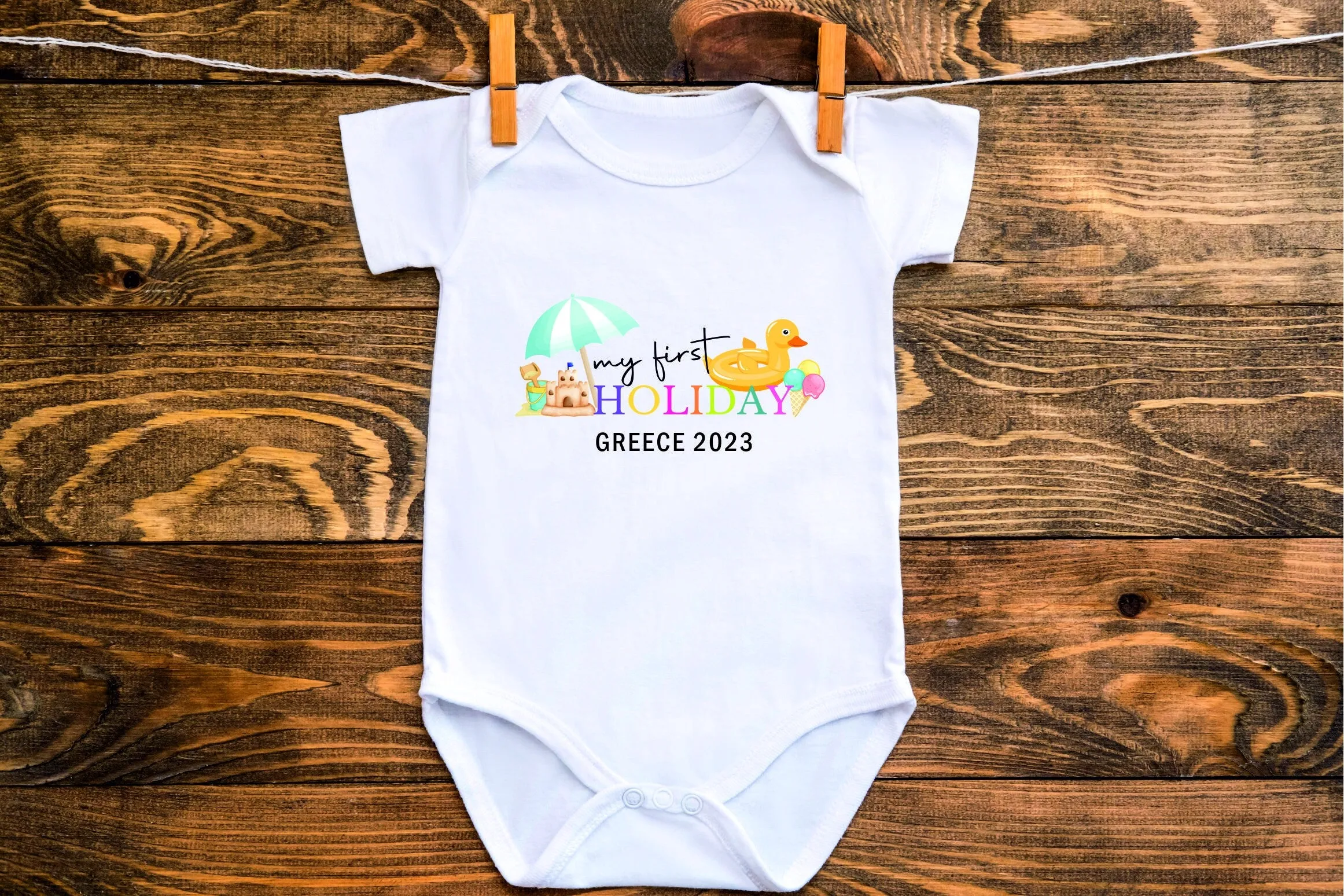 Personalised My First Holiday Kids T-Shirt, Baby Boy 1st Holiday Vest Vacation Kids T-shirt, Baby Grow, Rompersuit