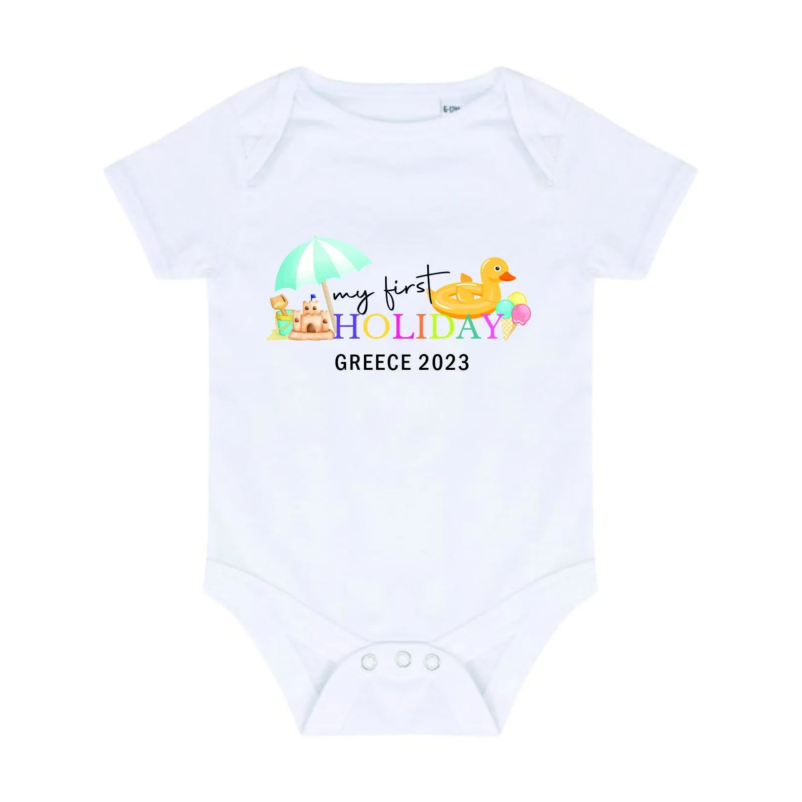 Personalised My First Holiday Kids T-Shirt, Baby Boy 1st Holiday Vest Vacation Kids T-shirt, Baby Grow, Rompersuit