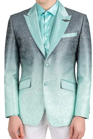 Pistachio Ombre with Silver Floral Fusion Dazzling Prom Blazer