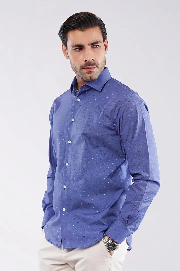 Polka Dot Yarn-Dyed Shirt - Blue