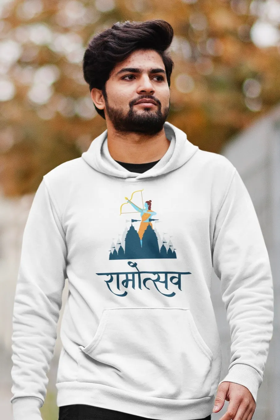 Ramotsav Ram Mandir Ayodhya White Hooded Sweatshirt