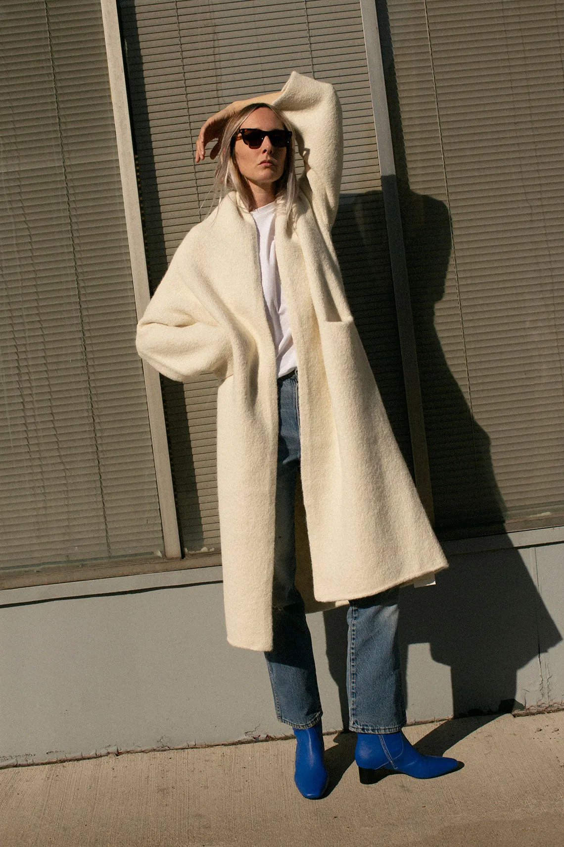 Raw White Long Shawl Cardigan