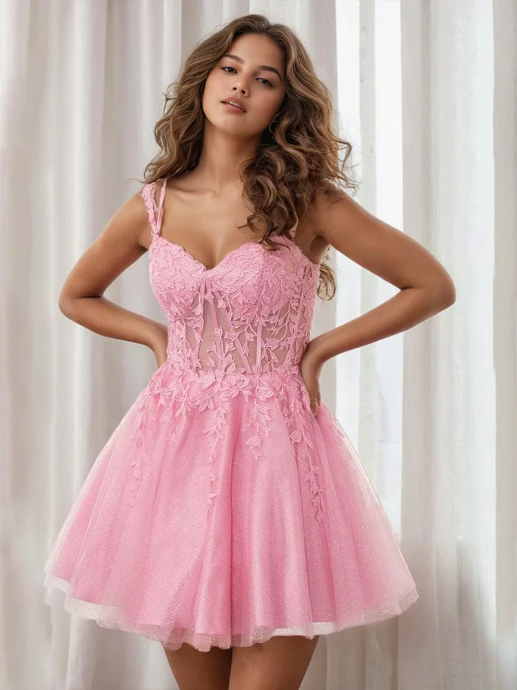 See-through Sweetheart Spaghetti Straps Homecoming Dresses