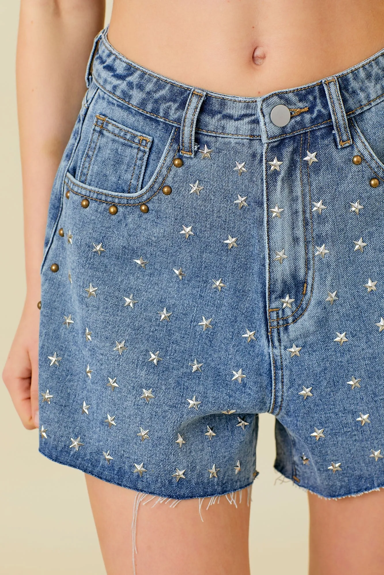 Star Studded Shorts (Black & Denim)