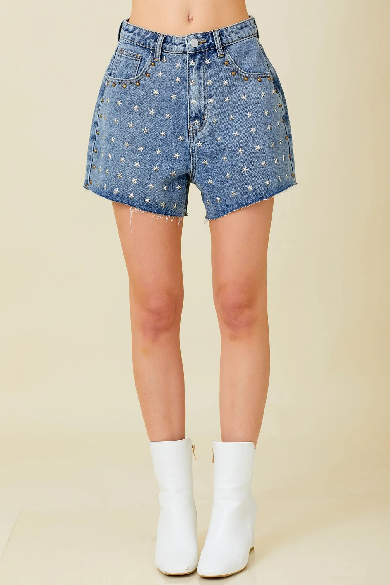 Star Studded Shorts (Black & Denim)