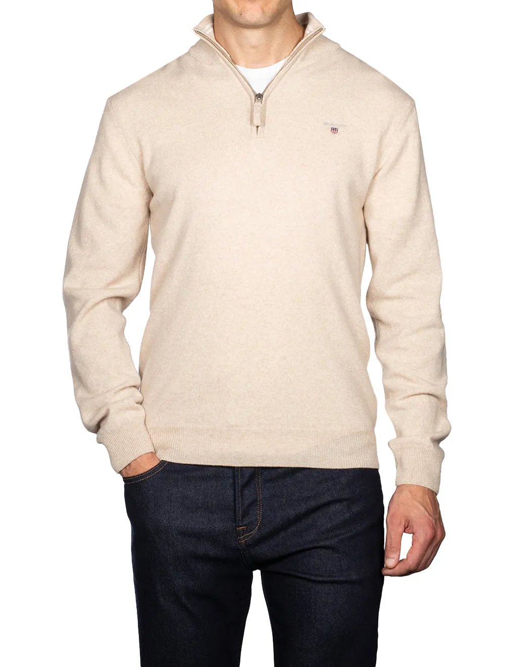 Super Fine Lambswool Half-Zip Sweater Dark Sand Melange