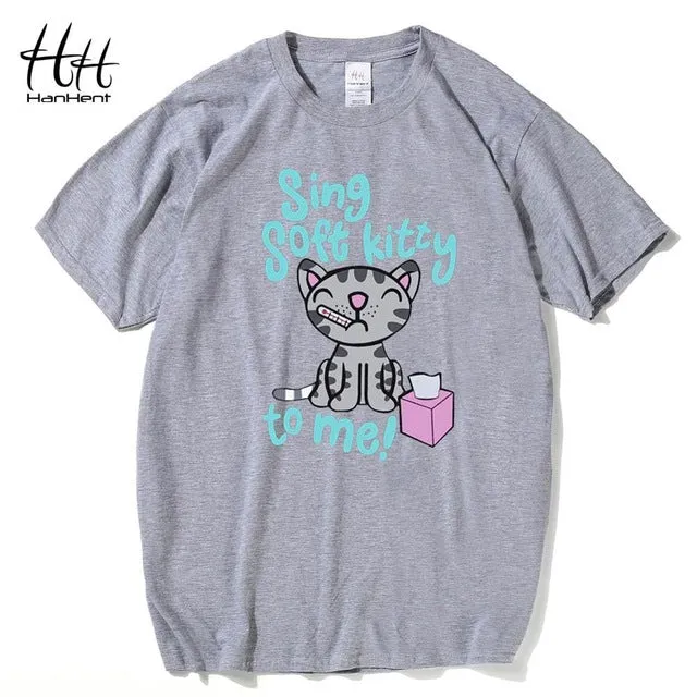 T-shirts HanHent Fashion Shirts Soft Kitty Funny Men Cotton T Shirts Unisex Love cats