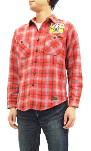 TOYS McCOY Checked Work Shirt TMC1612 Felix the Cat Men's Long Sleeve Button Up Shirt Red