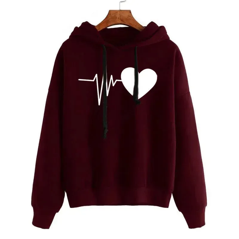 Unisex Heart Print Streetwear Hoodies sweatshirt Pullover Long Sleeve Clothes